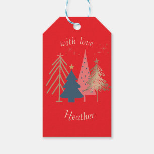 Modern Graphic Gold Red Christmas Tree Gift Tags