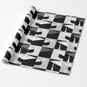 Modern Graphic Graduation Cap Black White Wrapping Paper