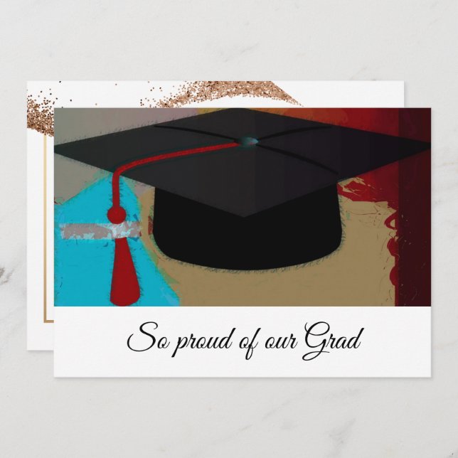 Modern Graphic Graduation Mortar Board Flat Announcement (Front/Back)
