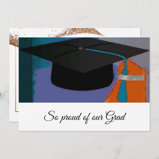 Modern Graphic Graduation Mortar Board Purple Announcement (Front/Back)