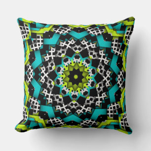 Modern Graphic Green Blue Black White Patterns Cushion