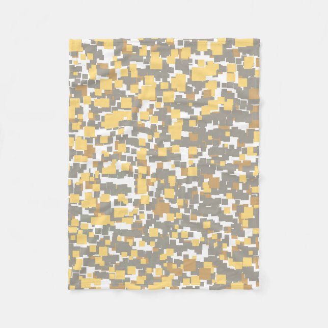 Modern Graphic Grey, Gold and White Geometric Fleece Blanket (Front)