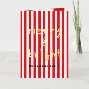 Modern graphic minimal Christmas red and white Foil Holiday Card