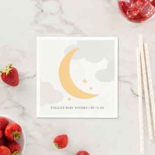 Modern Graphic Moon Stars Clouds Baby Shower Napkin