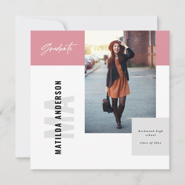 Modern graphic multi photo graduation party invite (Front)