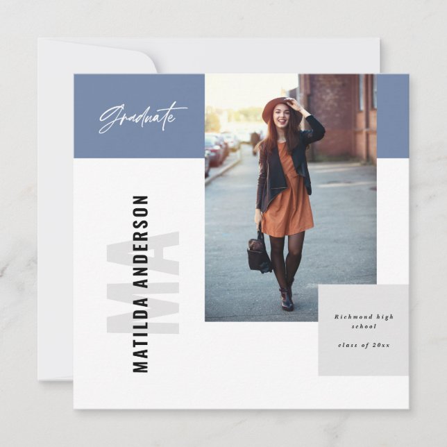 Modern graphic multi photo graduation party invite (Front)