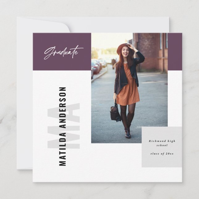 Modern graphic multi photo graduation party invite (Front)