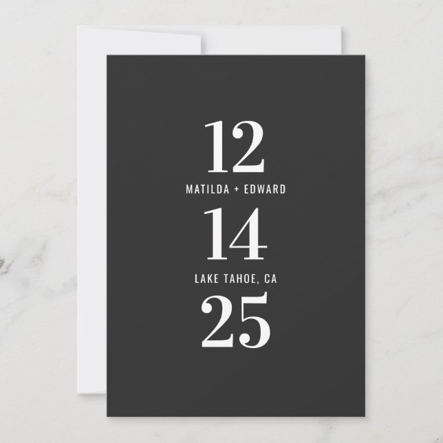 Modern, graphic, typography monochrome wedding save the date (Front)
