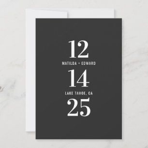 Modern, graphic, typography monochrome wedding save the date