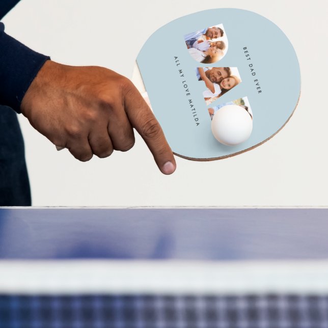 Modern graphic typography Multi photo dad blue Ping Pong Paddle (Insitu)