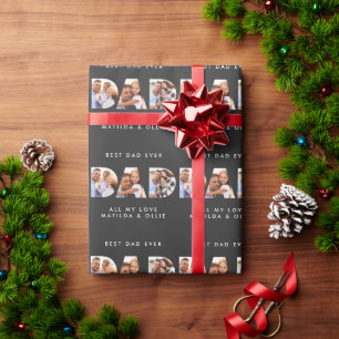 Modern graphic typography Multi photo dad Wrapping Paper