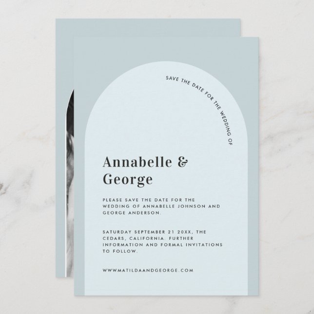 Modern graphic typography photo wedding save the date (Front/Back)