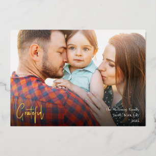 Modern Grateful Christmas Script Full Photo Gold Foil Holiday Card