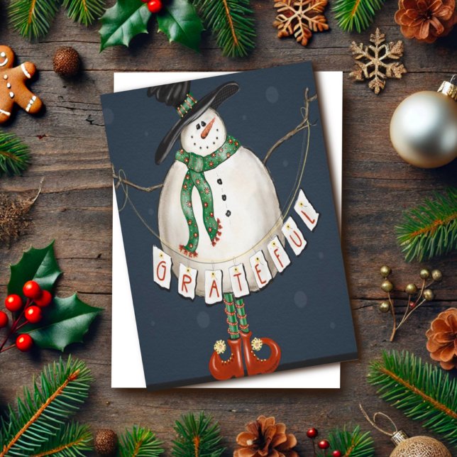 Modern Grateful Cute Snowman Christmas Inspirivity Card (Creator Uploaded)
