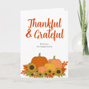 Modern Grateful & Thankful Sunflower Thanksgiving Card