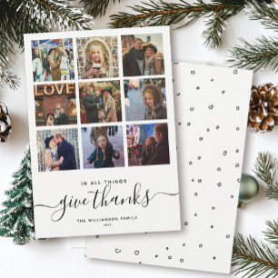 Modern Gratitude Script 9 Simple Photo Collage Holiday Card