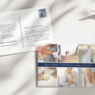 Modern Gratitude Wedding Photo Collage Thank You Postcard