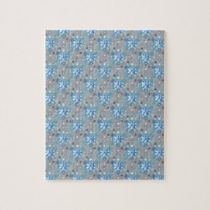 Modern gray and blue Holiday Snowflakes pattern Jigsaw Puzzle