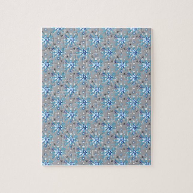 Modern gray and blue Holiday Snowflakes pattern Jigsaw Puzzle (Vertical)