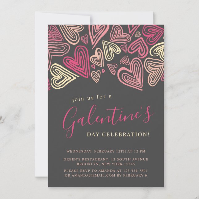 Modern Gray And Pink Galentine's Day Invitation (Front)