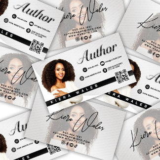 Modern Gray, Black & White Author Branding  Business Card