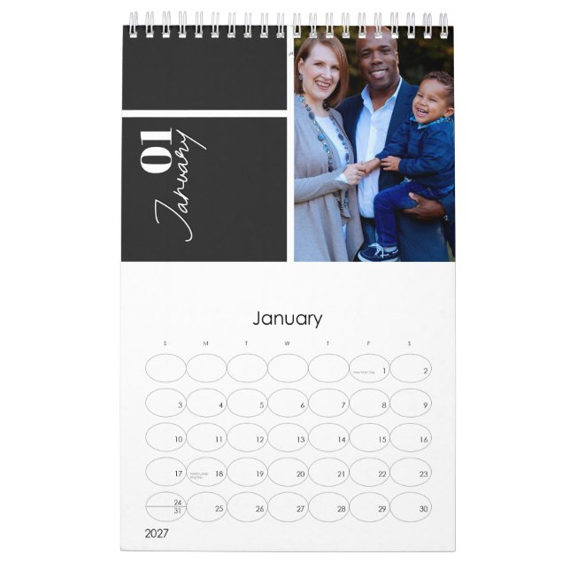 Modern Gray custom multi photo year Celebration  Calendar (Jan 2027)