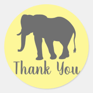Modern Gray Elephant Silhouette Thank You Classic Round Sticker
