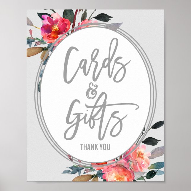 Modern Gray | Flower Wreath Cards and Gifts Sign (Front)