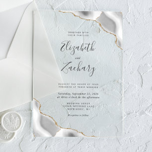 Modern Gray Gold Agate Corners Wedding Acrylic Invitations