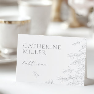 Modern Gray Minimal Leaves Place Card