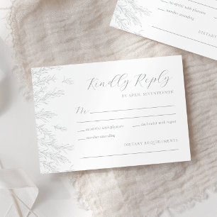 Modern Gray Minimal Leaves Wedding RSVP Card