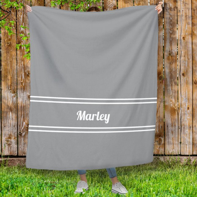 Modern Gray Minimal Name Monogram Script Template Fleece Blanket (Modern Gray Minimal Custom Name Monogram Script Template Fleece Blanket)