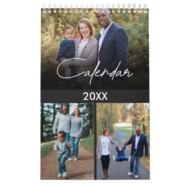 Modern Gray multi photo Family & Friends custom Calendar (Cover)