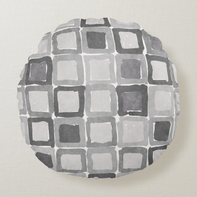 Modern Gray Painted Patches  Round Cushion (Front)