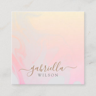 Modern Gray  Pink Peach Gradient Marble Signature Square Business Card
