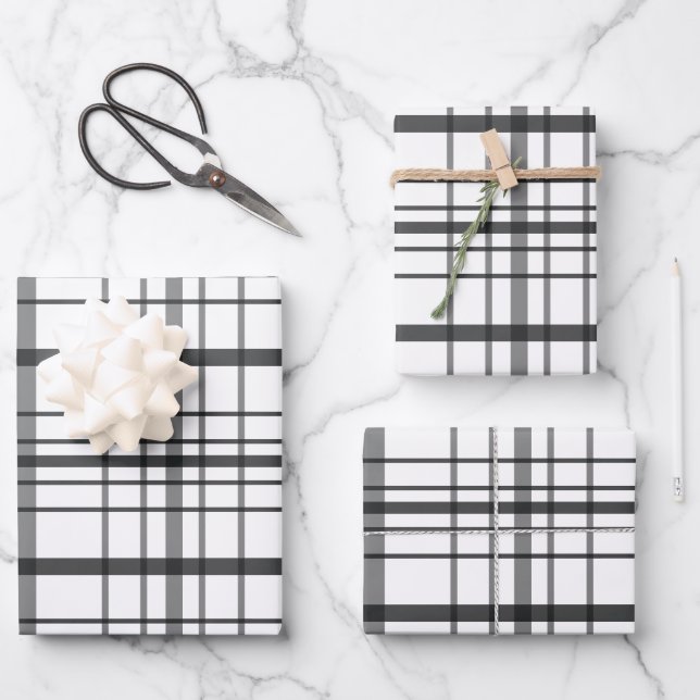 Modern Gray Plaid Minimalist Gift Wrapping Paper Sheet (Front)