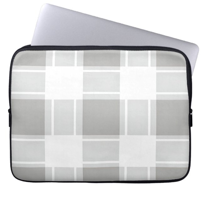 Modern Gray Tone Plaid Pattern Laptop Sleeve (Front)