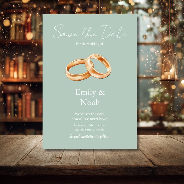 Modern Gray Wedding Rings Save The Date Card (Creator Uploaded)