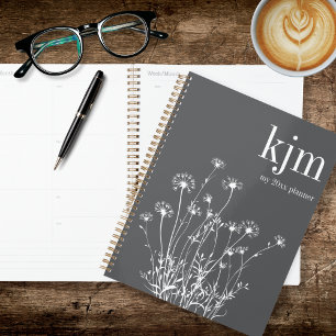 Modern Gray & White Wildflowers Planner