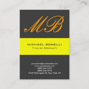Modern gray yellow orange monogram business card