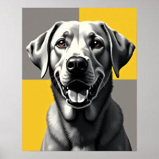 Modern Grayscale Pop Art Dog Portrait : Happy Lab Poster