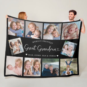 Modern Great Grandma 10 Photo Collage Cute Heart Fleece Blanket