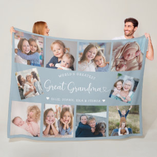 Modern Great Grandma 10 Photo Collage Cute Heart Fleece Blanket