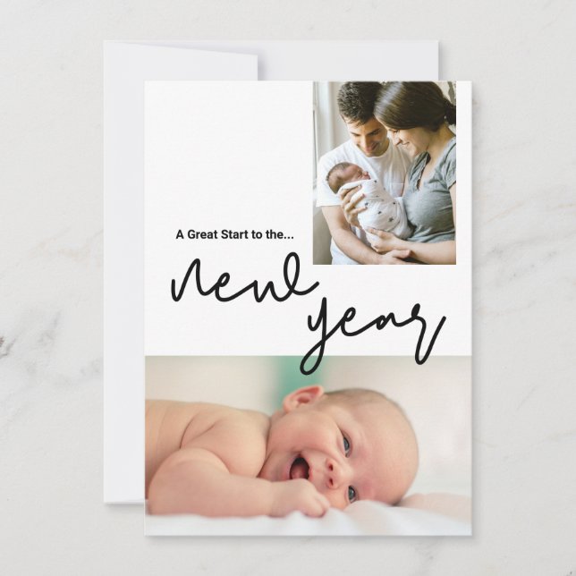 Modern Great Start to the  New Year Baby Photo Holiday Card (Front)