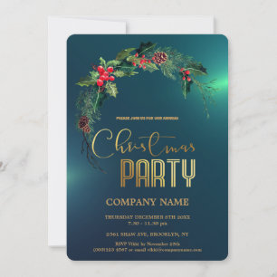 Modern Gree Corporate Christmas Watercolor Wreath Invitation