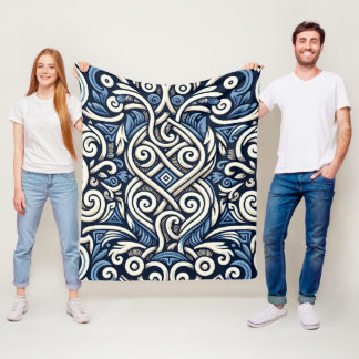 Modern Greek blue and white pattern Fleece Blanket