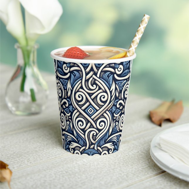 Modern Greek blue and white pattern Paper Cups (Insitu)