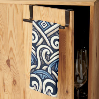 Modern Greek blue and white pattern Tea Towel