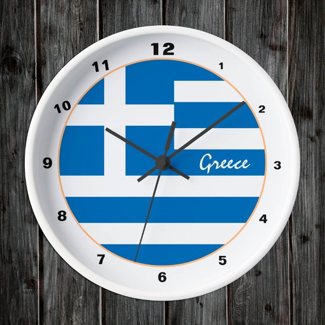 Modern Greek Flag, Greece trendy Home / design Round Clock (Creator Uploaded)