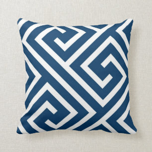Modern Greek Key Pattern in Navy and White Cushion